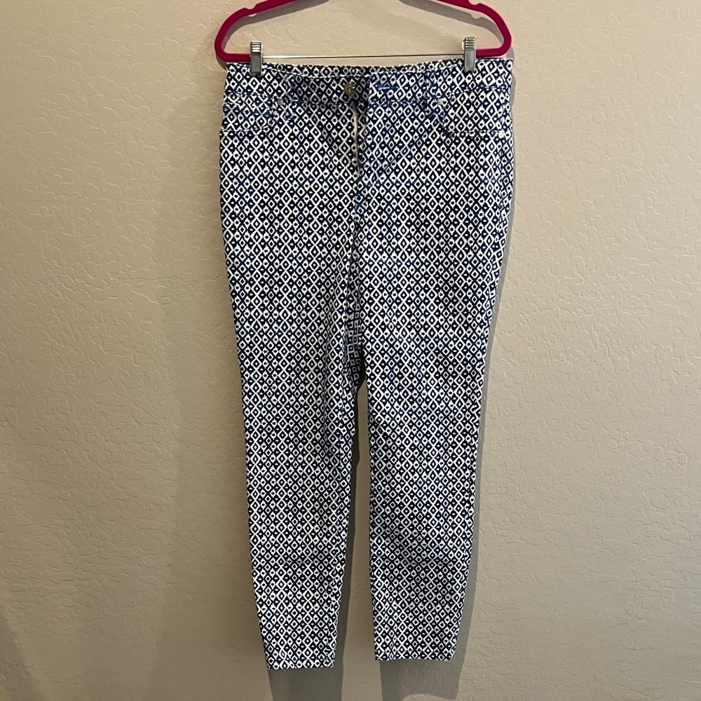 Tommy Bahama Ella Twill Ankle Geometric Blue and White Pants size 12/28